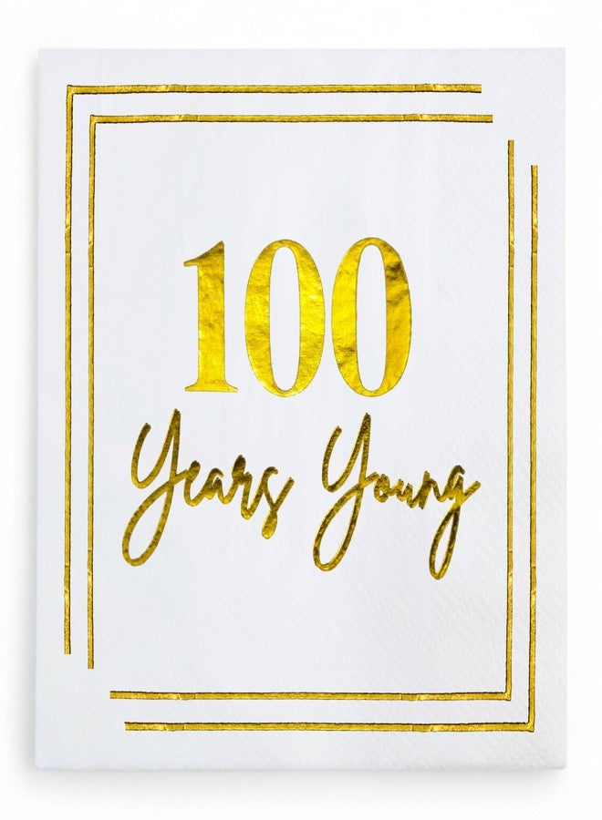 Cloverjoyed 100th Birthday Cocktail Napkins, Gold 100 Years Old Bday Party Decorations, "100 Years Young" Disposable Paper Napkin Decor for Women Men, Milestone Celebration, Fabulous Gift Ideas, 50 Pack - Image 1